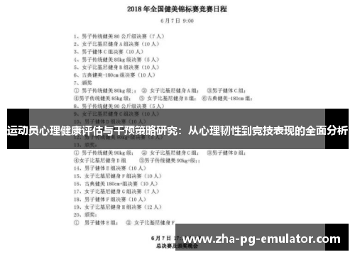 运动员心理健康评估与干预策略研究:从心理韧性到竞技表现的全面分析 运动员心理健康评估与干预策略研究:从心理韧性到竞技表现的全面分析